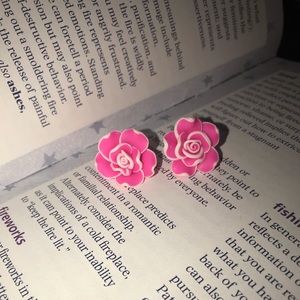 Pink rose stud earrings